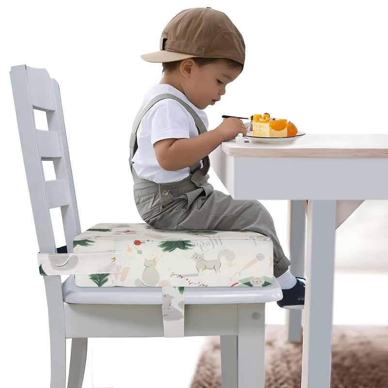 Funcority Toddler Booster Seat for Dining Table, Portable Booster Seat for Kitchen Chair, 4 Inch High-Density Foam Cushion with Adjustable Safety Straps and Non-Slip Bottom, Perfect for Kids Travel and Daily - Image 1